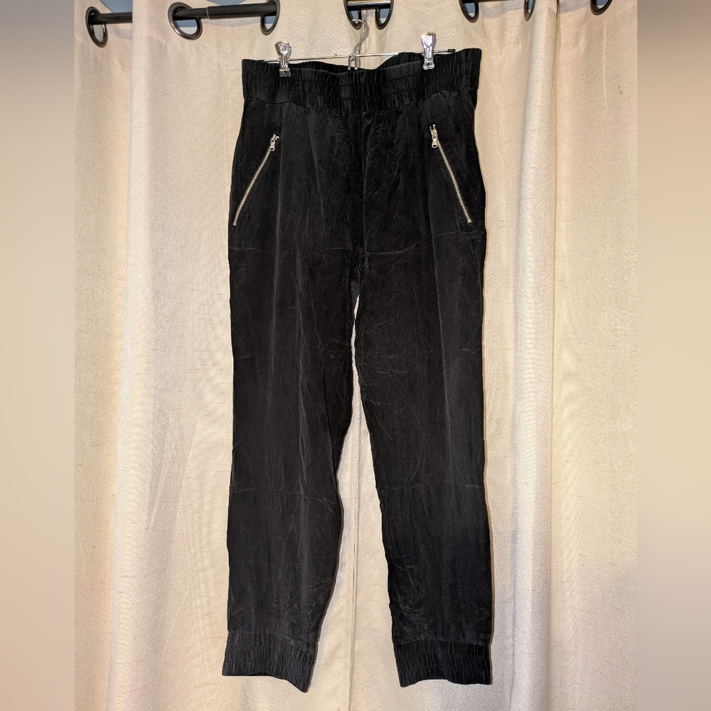 Marc By Marc Jacobs Black Jogger Sweatpants with Zip Pockets 100% Silk
